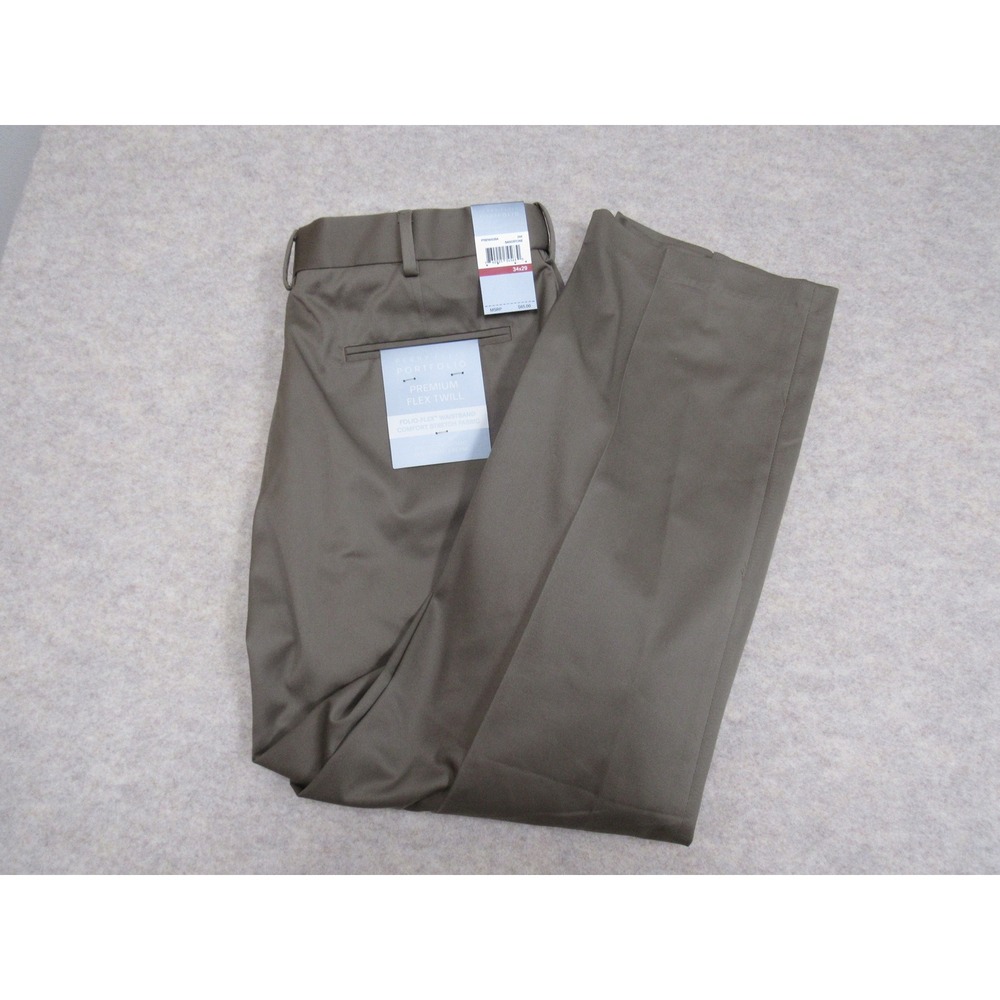 Perry Ellis Portfolio Mens Premium Flex Twill Dress Pants Sandstone 34x29 NEW